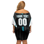 Personalized Port Adelaide Power Family Matching Off Shoulder Short Dress and Hawaiian Shirt Modern Geometric Sports Graphic Style