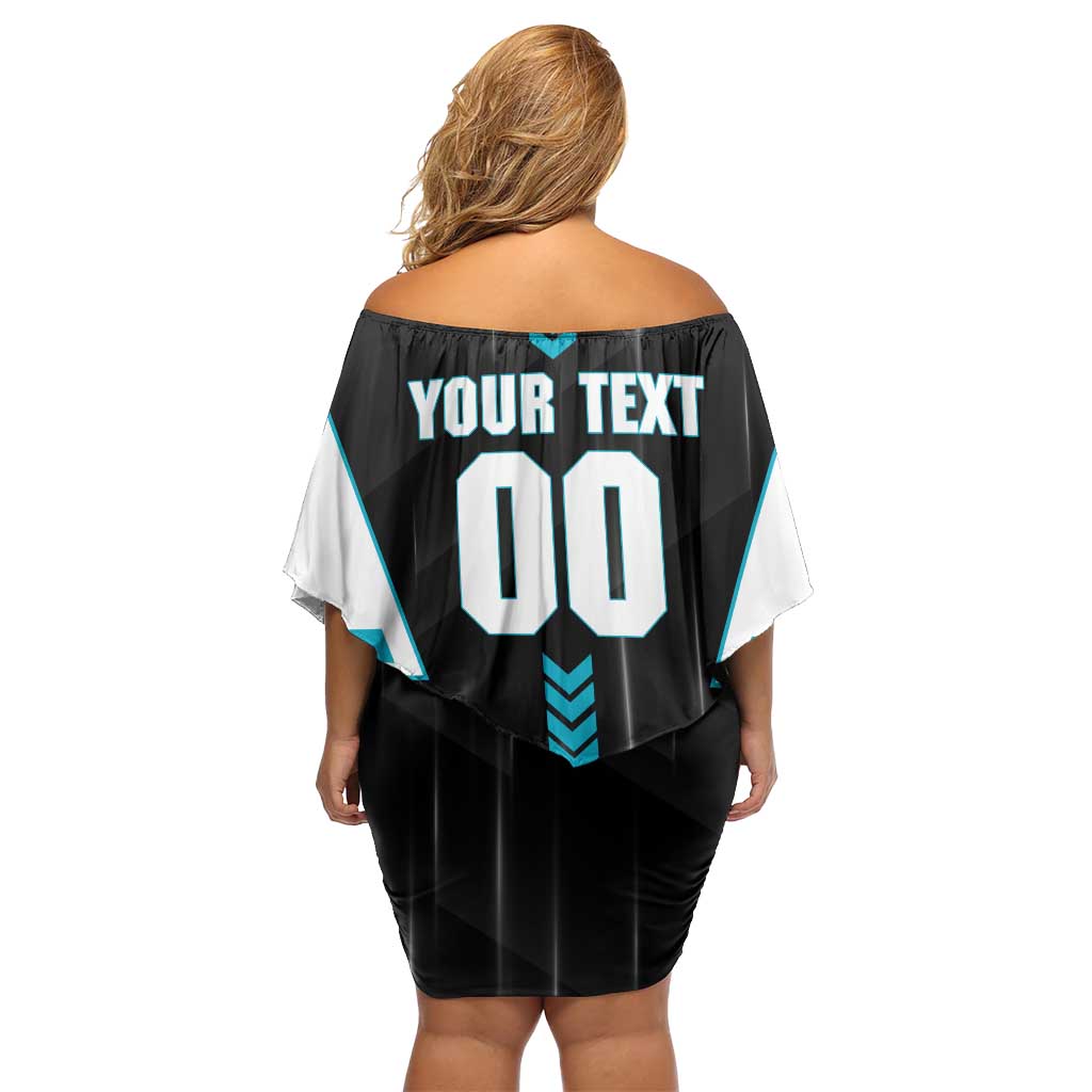Personalized Port Adelaide Power Family Matching Off Shoulder Short Dress and Hawaiian Shirt Modern Geometric Sports Graphic Style