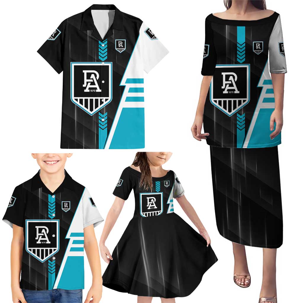 Personalized Port Adelaide Power Family Matching Puletasi and Hawaiian Shirt Modern Geometric Sports Graphic Style