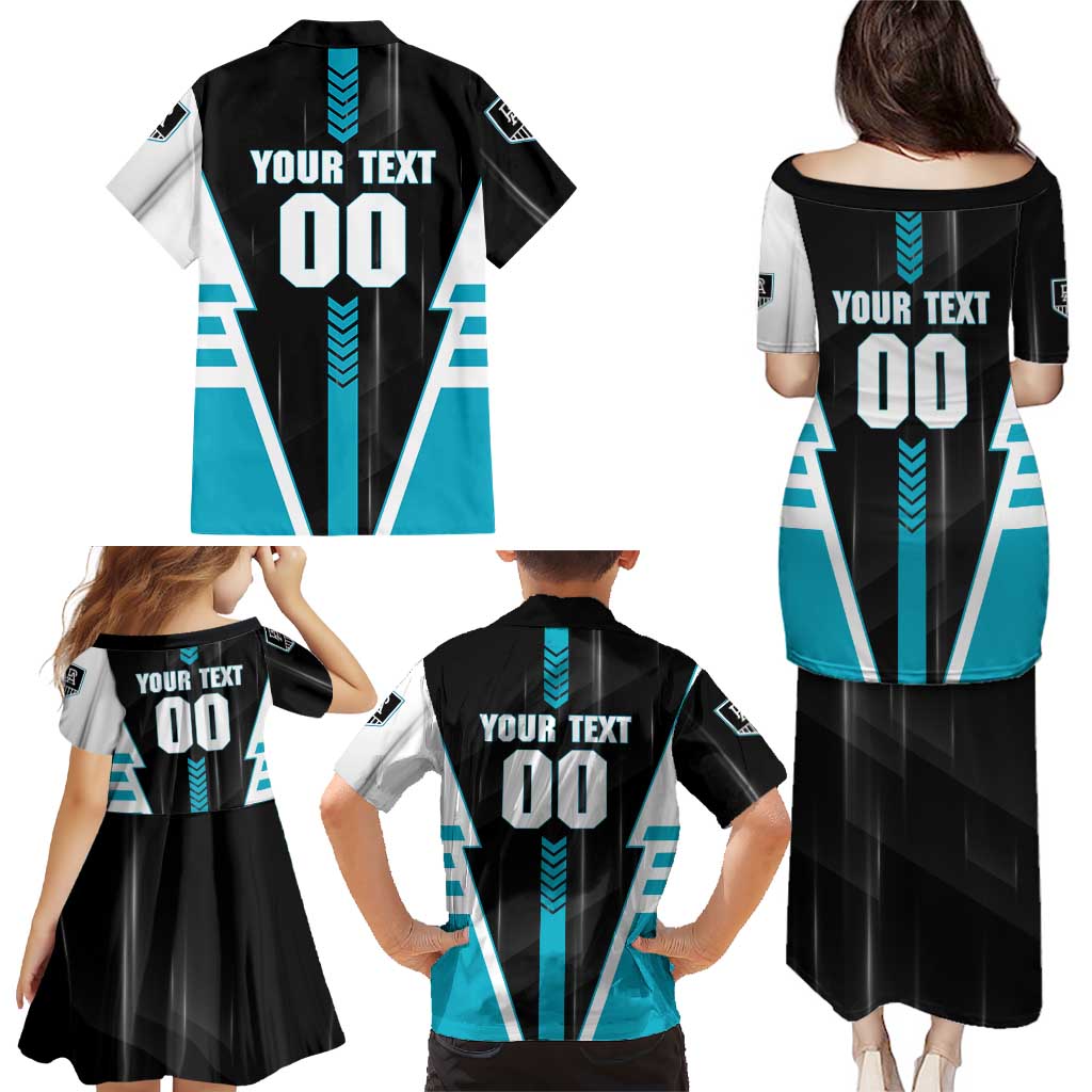 Personalized Port Adelaide Power Family Matching Puletasi and Hawaiian Shirt Modern Geometric Sports Graphic Style