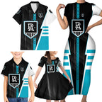 Personalized Port Adelaide Power Family Matching Short Sleeve Bodycon Dress and Hawaiian Shirt Modern Geometric Sports Graphic Style