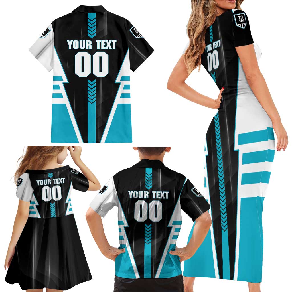 Personalized Port Adelaide Power Family Matching Short Sleeve Bodycon Dress and Hawaiian Shirt Modern Geometric Sports Graphic Style