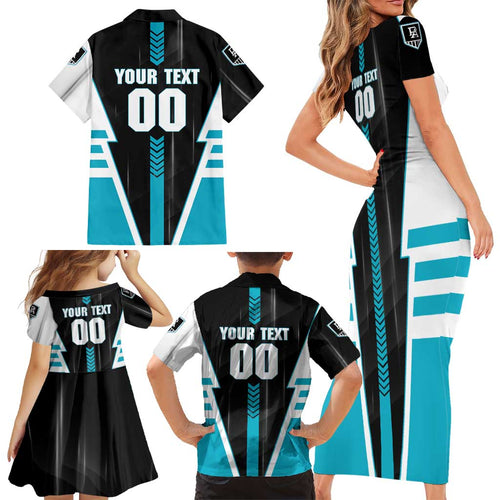 Personalized Port Adelaide Power Family Matching Short Sleeve Bodycon Dress and Hawaiian Shirt Modern Geometric Sports Graphic Style