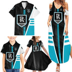 Personalized Port Adelaide Power Family Matching Summer Maxi Dress and Hawaiian Shirt Modern Geometric Sports Graphic Style