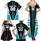 Personalized Port Adelaide Power Family Matching Summer Maxi Dress and Hawaiian Shirt Modern Geometric Sports Graphic Style