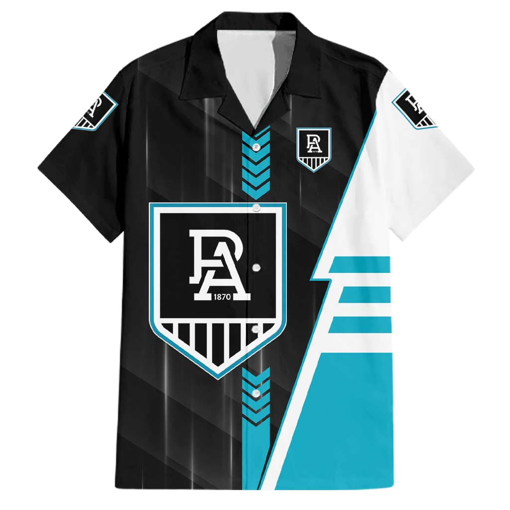 Personalized Port Adelaide Power Family Matching Summer Maxi Dress and Hawaiian Shirt Modern Geometric Sports Graphic Style