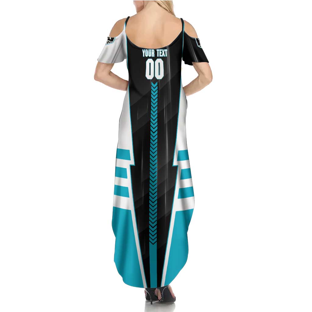 Personalized Port Adelaide Power Family Matching Summer Maxi Dress and Hawaiian Shirt Modern Geometric Sports Graphic Style