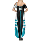 Personalized Port Adelaide Power Family Matching Summer Maxi Dress and Hawaiian Shirt Modern Geometric Sports Graphic Style