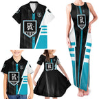 Personalized Port Adelaide Power Family Matching Tank Maxi Dress and Hawaiian Shirt Modern Geometric Sports Graphic Style