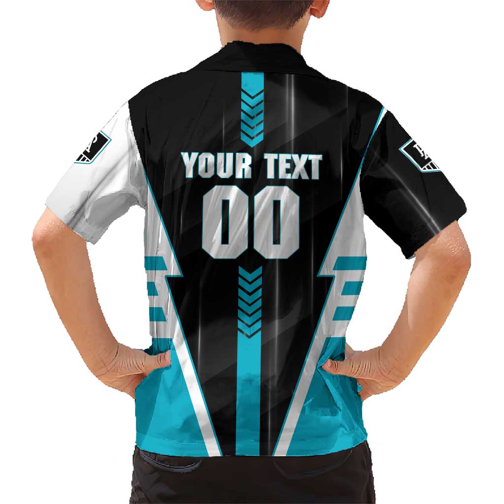 Personalized Port Adelaide Power Family Matching Tank Maxi Dress and Hawaiian Shirt Modern Geometric Sports Graphic Style