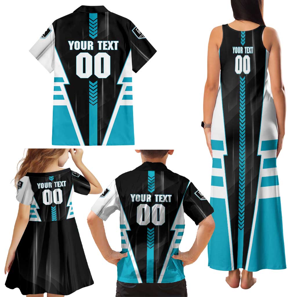 Personalized Port Adelaide Power Family Matching Tank Maxi Dress and Hawaiian Shirt Modern Geometric Sports Graphic Style