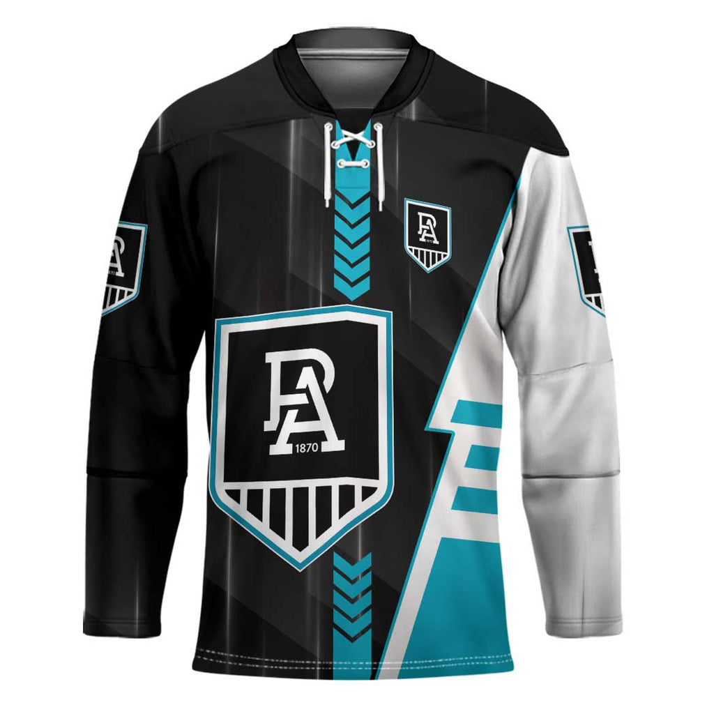 Personalized Port Adelaide Power Hockey Jersey Modern Geometric Sports Graphic Style