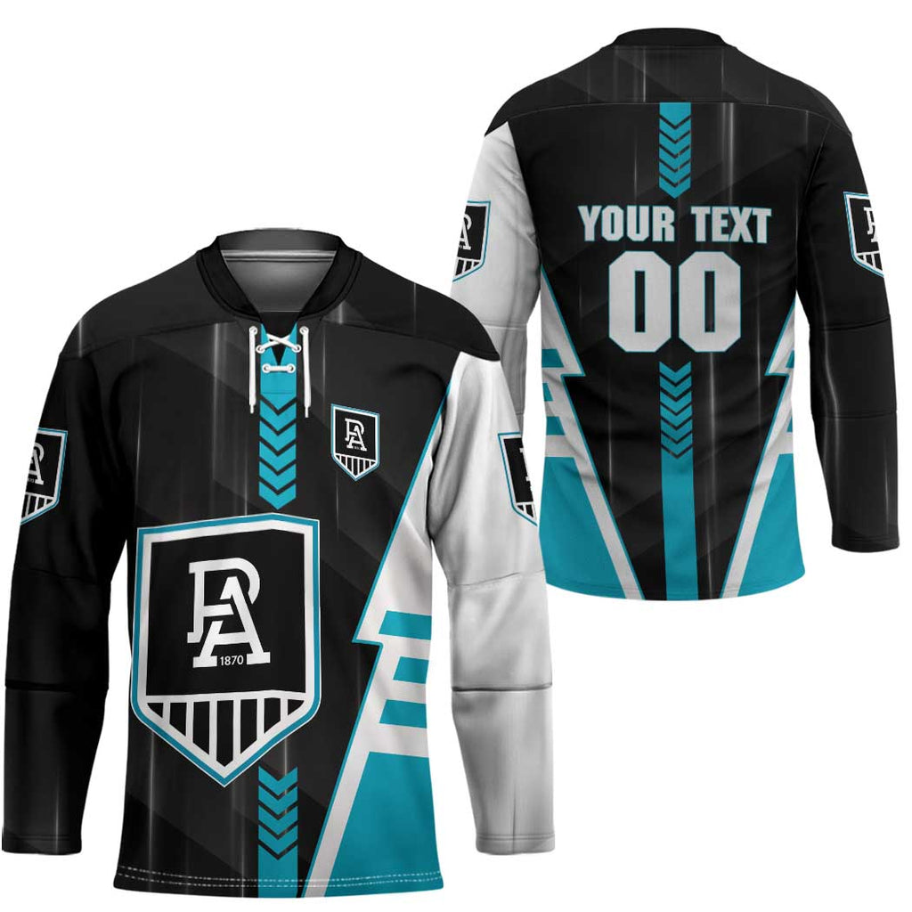 Personalized Port Adelaide Power Hockey Jersey Modern Geometric Sports Graphic Style