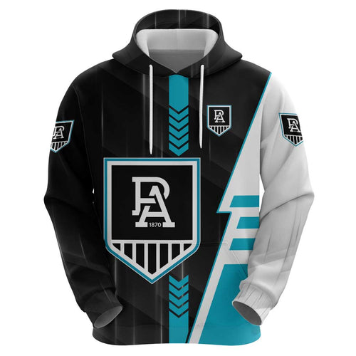 Personalized Port Adelaide Power Hoodie Modern Geometric Sports Graphic Style
