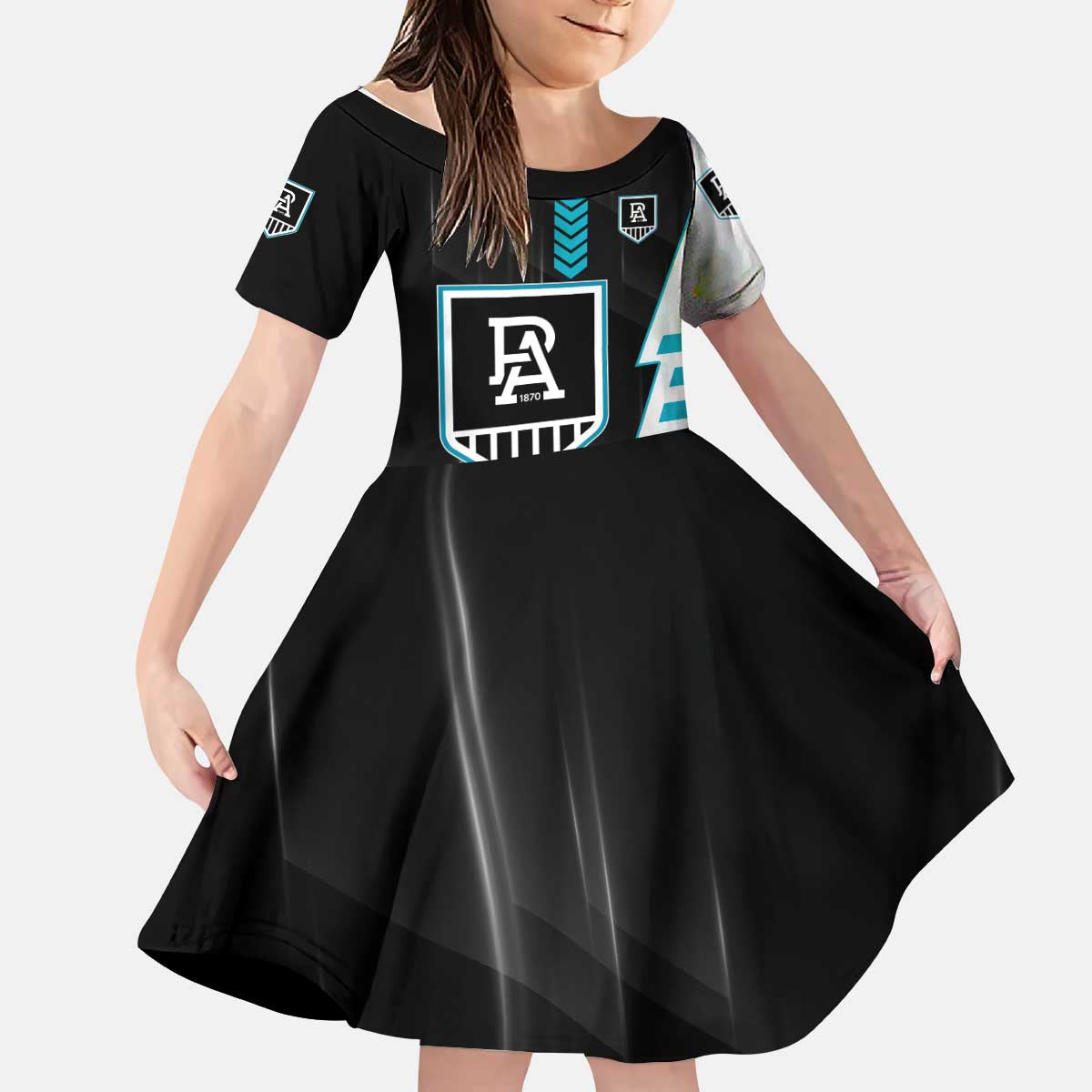 Personalized Port Adelaide Power Kid Short Sleeve Dress Modern Geometric Sports Graphic Style
