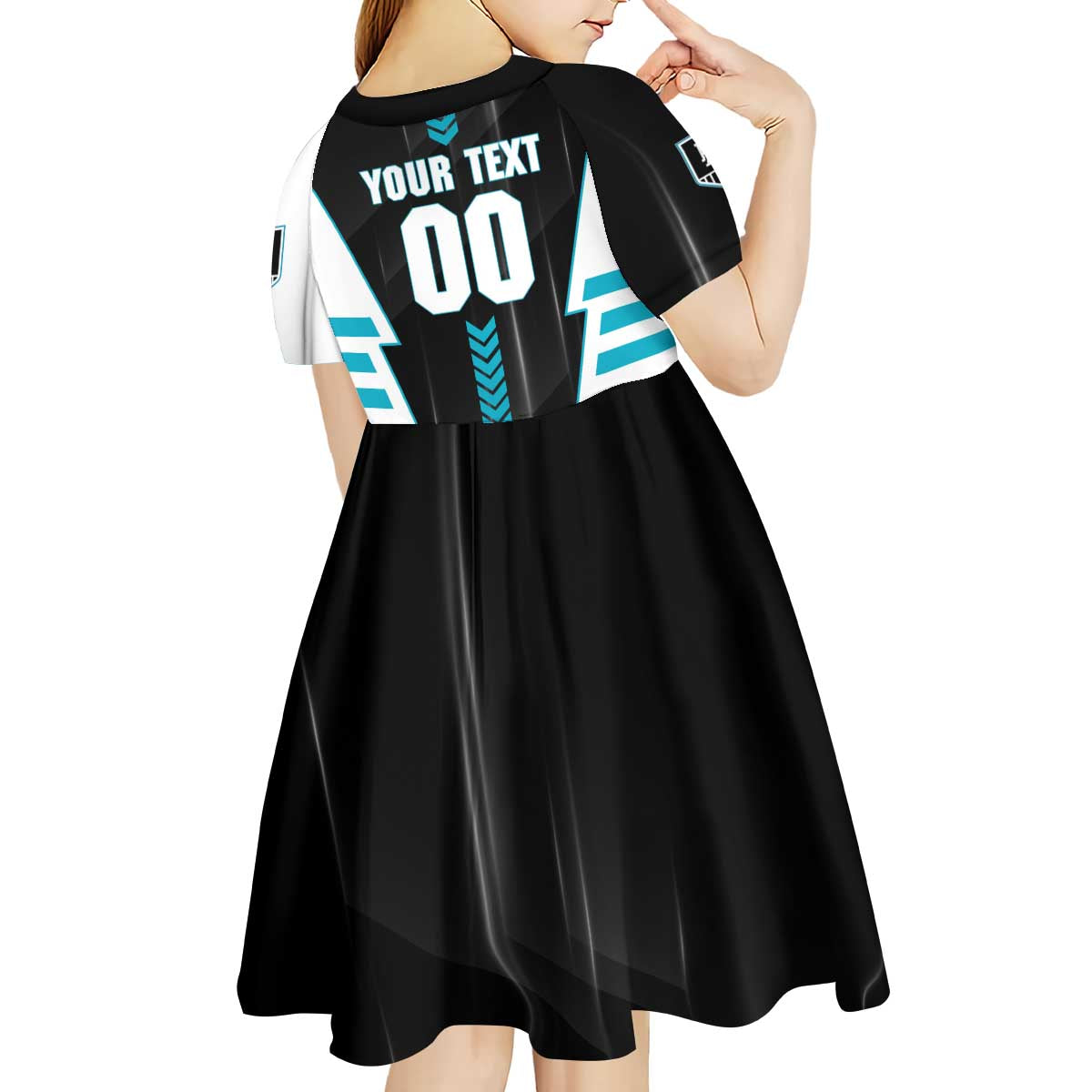Personalized Port Adelaide Power Kid Short Sleeve Dress Modern Geometric Sports Graphic Style