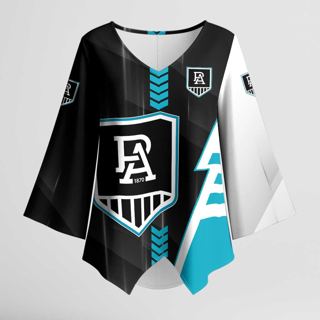 Personalized Port Adelaide Power Kimono Sleeve Blouse Modern Geometric Sports Graphic Style