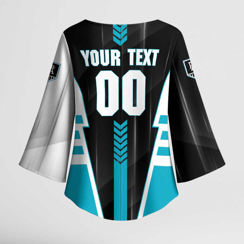 Personalized Port Adelaide Power Kimono Sleeve Blouse Modern Geometric Sports Graphic Style
