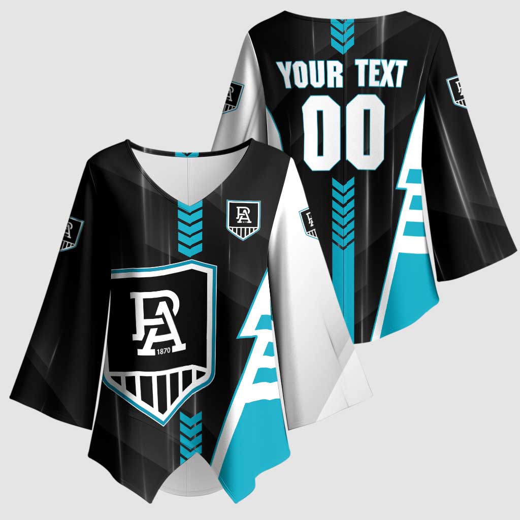 Personalized Port Adelaide Power Kimono Sleeve Blouse Modern Geometric Sports Graphic Style