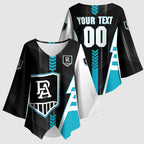 Personalized Port Adelaide Power Kimono Sleeve Blouse Modern Geometric Sports Graphic Style