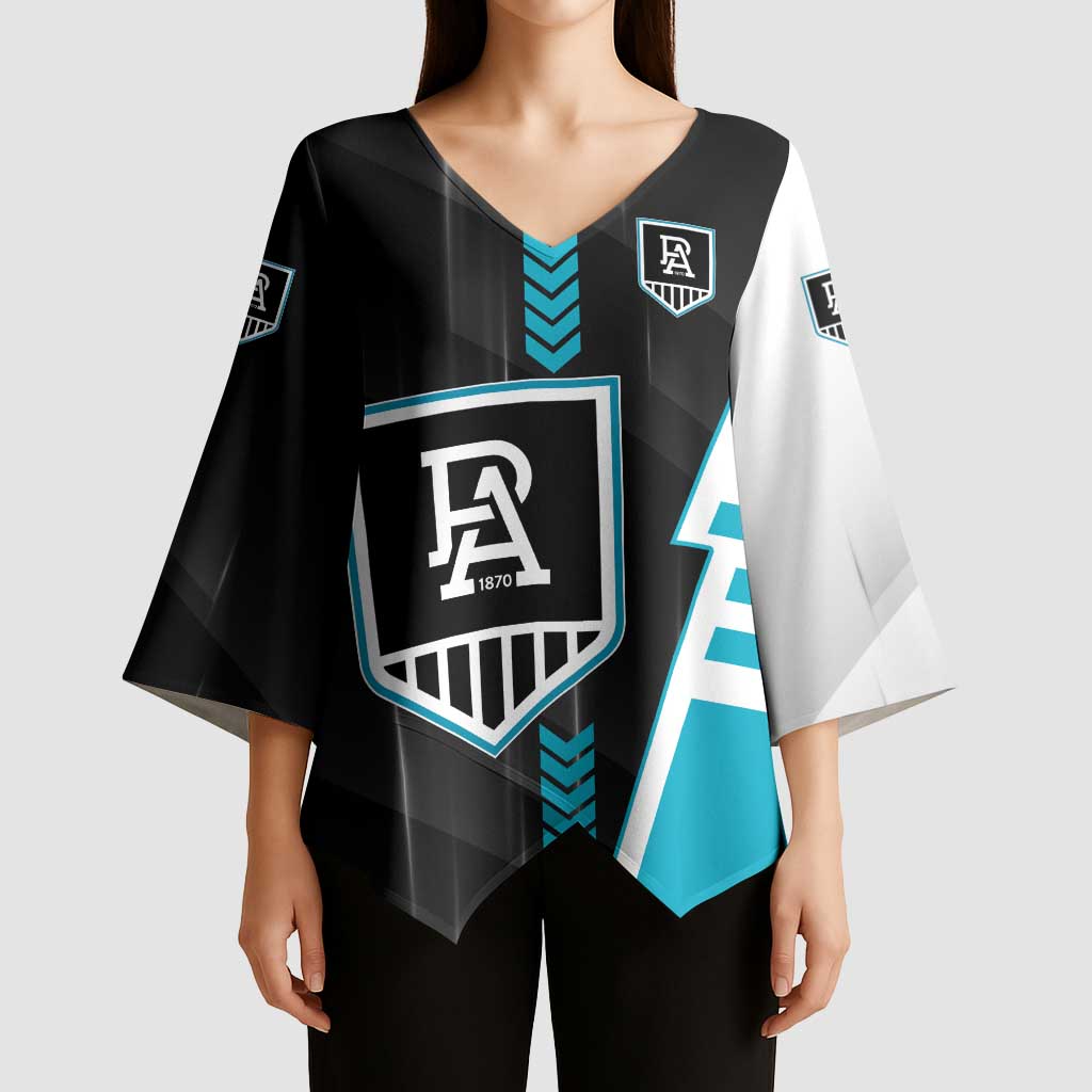 Personalized Port Adelaide Power Kimono Sleeve Blouse Modern Geometric Sports Graphic Style