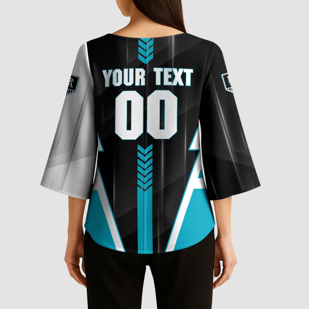 Personalized Port Adelaide Power Kimono Sleeve Blouse Modern Geometric Sports Graphic Style