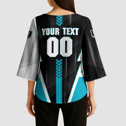 Personalized Port Adelaide Power Kimono Sleeve Blouse Modern Geometric Sports Graphic Style