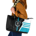 Port Adelaide Power Leather Tote Bag Modern Geometric Sports Graphic Style