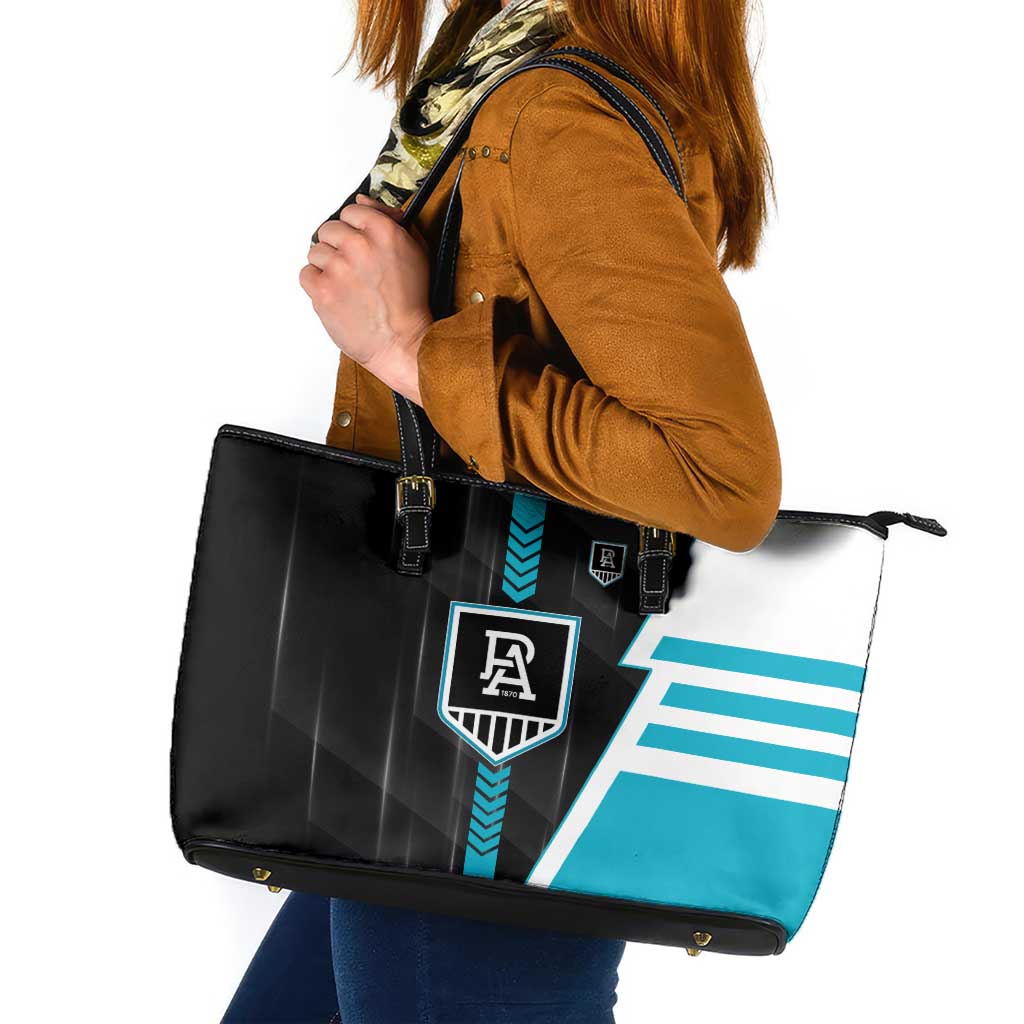 Port Adelaide Power Leather Tote Bag Modern Geometric Sports Graphic Style
