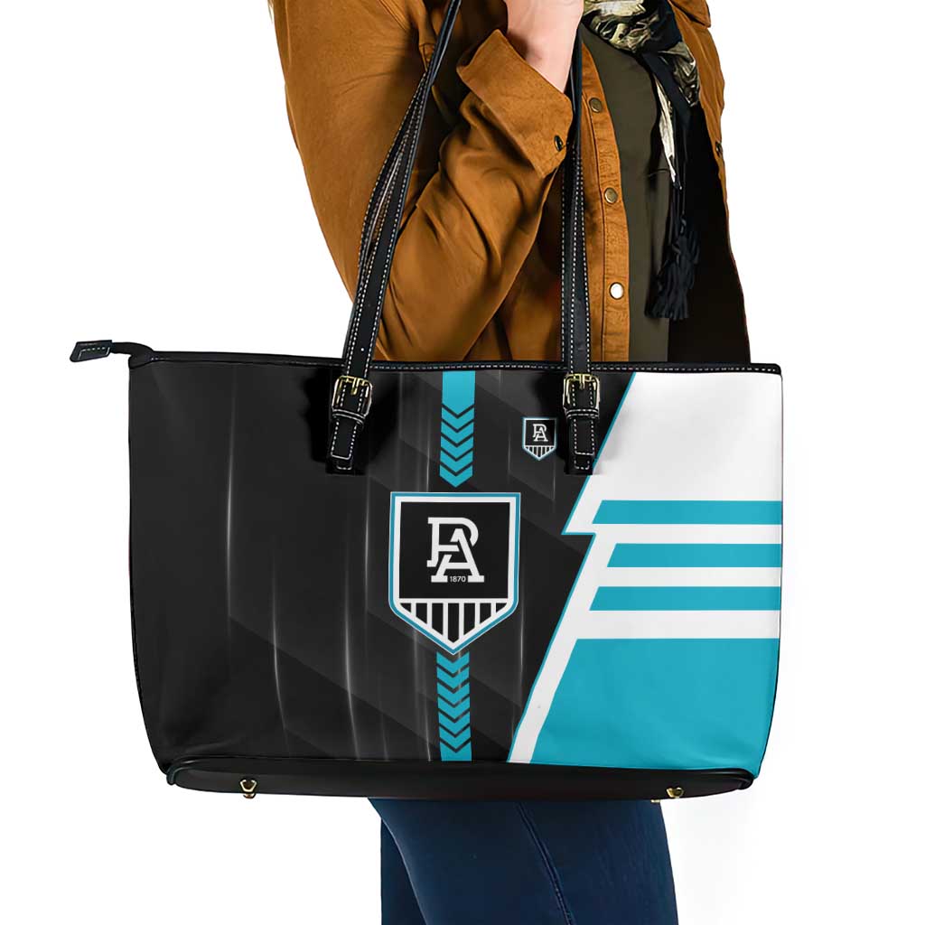 Port Adelaide Power Leather Tote Bag Modern Geometric Sports Graphic Style