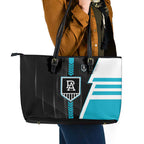 Port Adelaide Power Leather Tote Bag Modern Geometric Sports Graphic Style