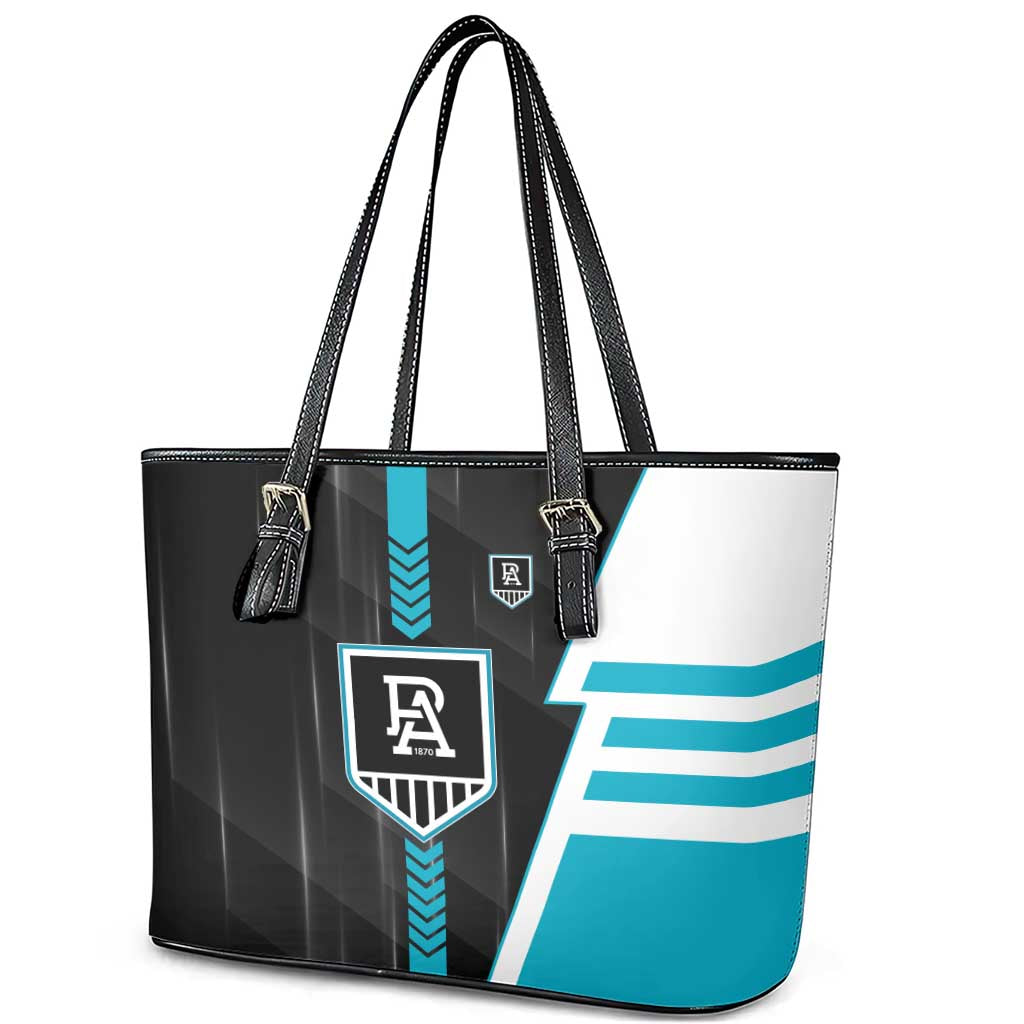 Port Adelaide Power Leather Tote Bag Modern Geometric Sports Graphic Style
