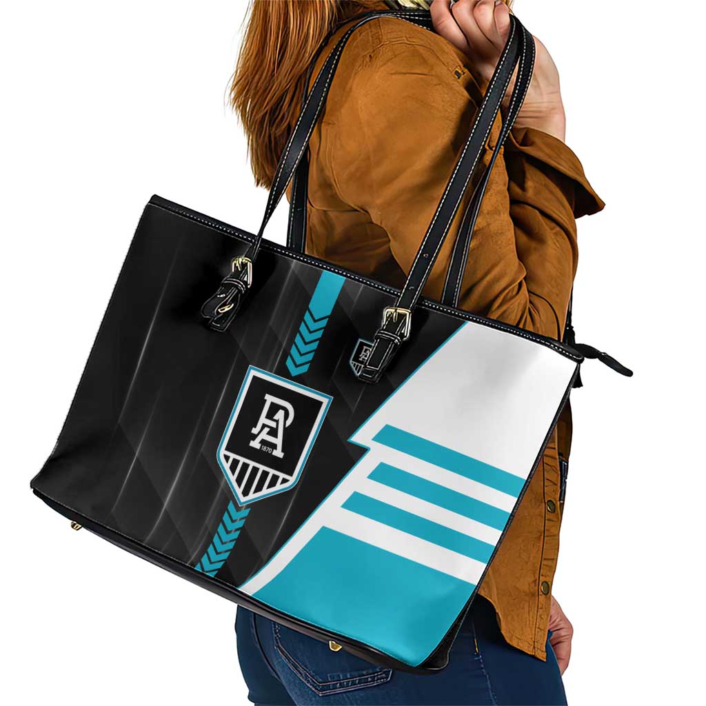 Port Adelaide Power Leather Tote Bag Modern Geometric Sports Graphic Style