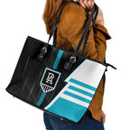 Port Adelaide Power Leather Tote Bag Modern Geometric Sports Graphic Style