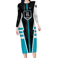 Personalized Port Adelaide Power Long Sleeve Bodycon Dress Modern Geometric Sports Graphic Style
