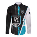Personalized Port Adelaide Power Long Sleeve Button Shirt Modern Geometric Sports Graphic Style