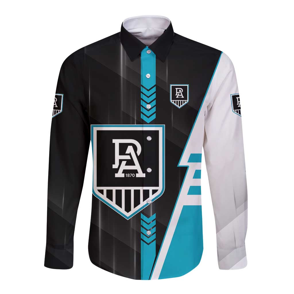 Personalized Port Adelaide Power Long Sleeve Button Shirt Modern Geometric Sports Graphic Style