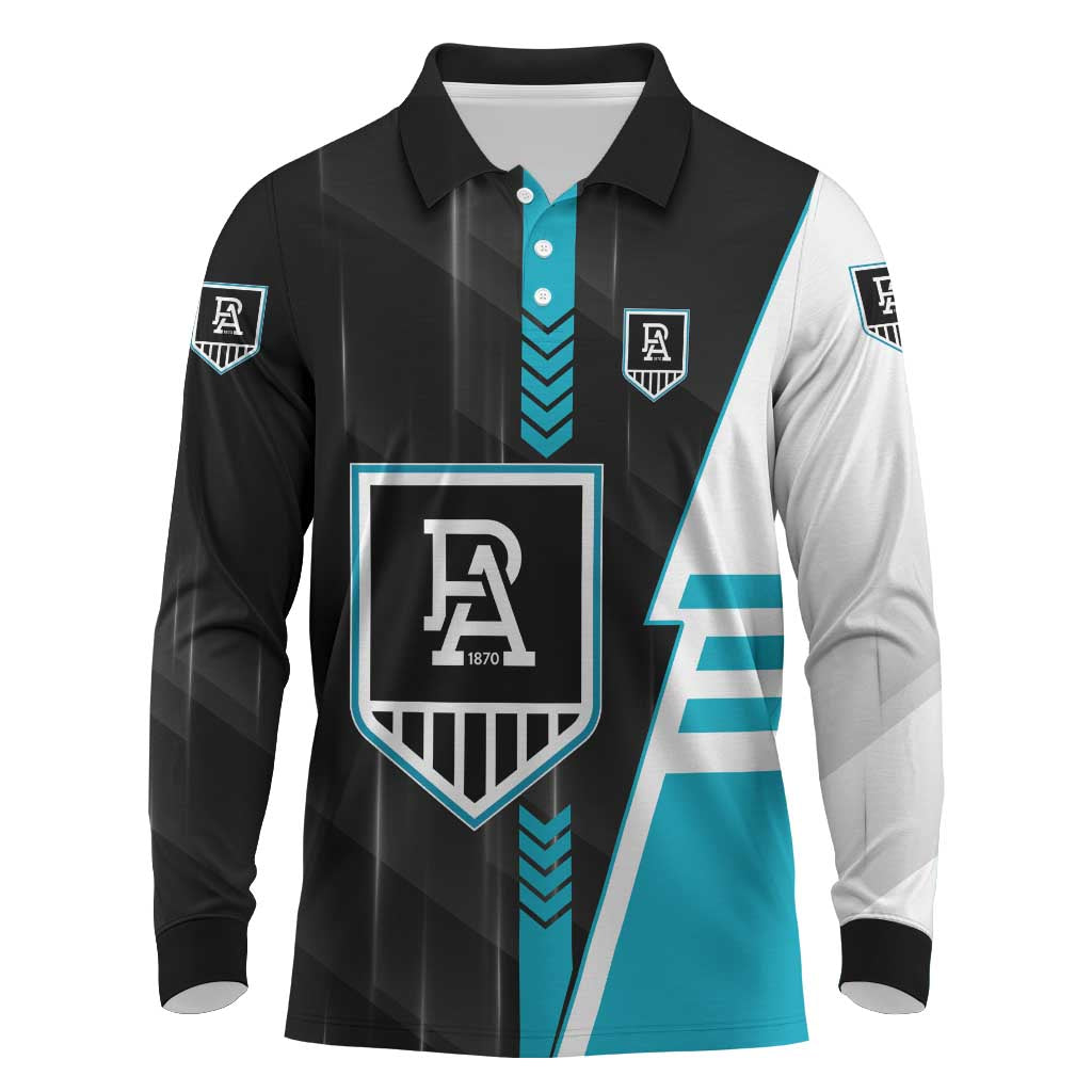 Personalized Port Adelaide Power Long Sleeve Polo Shirt Modern Geometric Sports Graphic Style