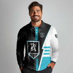 Personalized Port Adelaide Power Long Sleeve Polo Shirt Modern Geometric Sports Graphic Style
