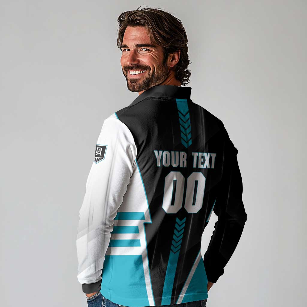 Personalized Port Adelaide Power Long Sleeve Polo Shirt Modern Geometric Sports Graphic Style