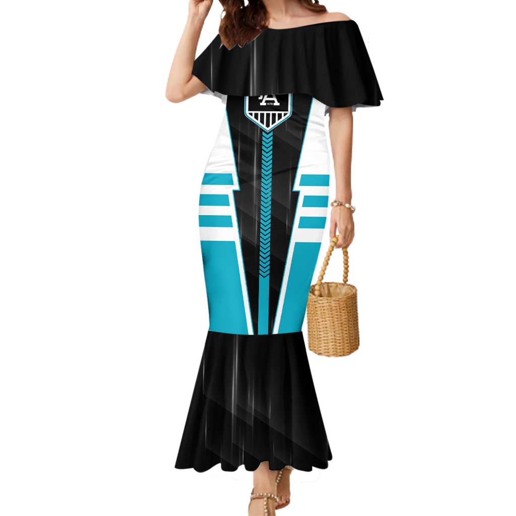 Personalized Port Adelaide Power Mermaid Dress Modern Geometric Sports Graphic Style