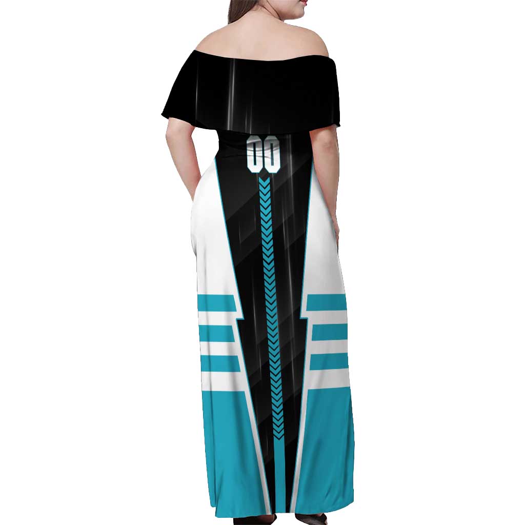 Personalized Port Adelaide Power Off Shoulder Maxi Dress Modern Geometric Sports Graphic Style