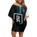 Personalized Port Adelaide Power Off Shoulder Short Dress Modern Geometric Sports Graphic Style