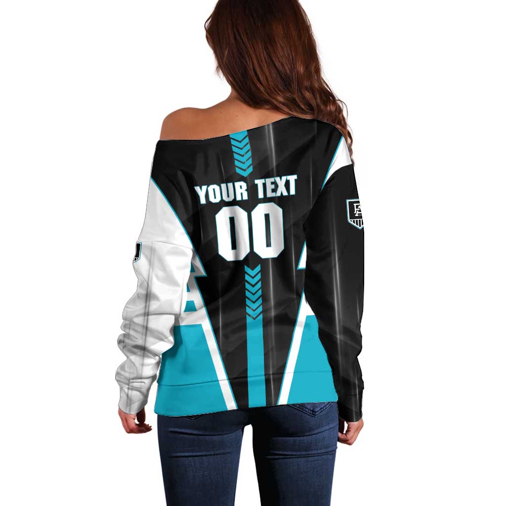 Personalized Port Adelaide Power Off Shoulder Sweater Modern Geometric Sports Graphic Style