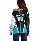 Personalized Port Adelaide Power Off Shoulder Sweater Modern Geometric Sports Graphic Style