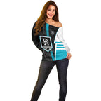 Personalized Port Adelaide Power Off Shoulder Sweater Modern Geometric Sports Graphic Style