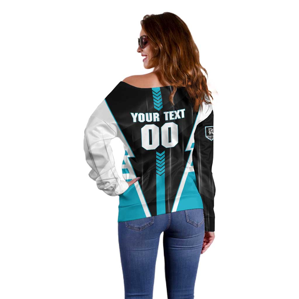 Personalized Port Adelaide Power Off Shoulder Sweater Modern Geometric Sports Graphic Style