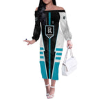 Personalized Port Adelaide Power Off The Shoulder Long Sleeve Dress Modern Geometric Sports Graphic Style