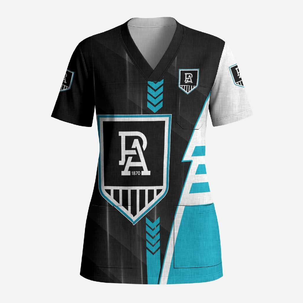 Personalized Port Adelaide Power Scrub Top Modern Geometric Sports Graphic Style