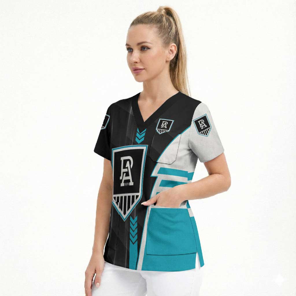 Personalized Port Adelaide Power Scrub Top Modern Geometric Sports Graphic Style